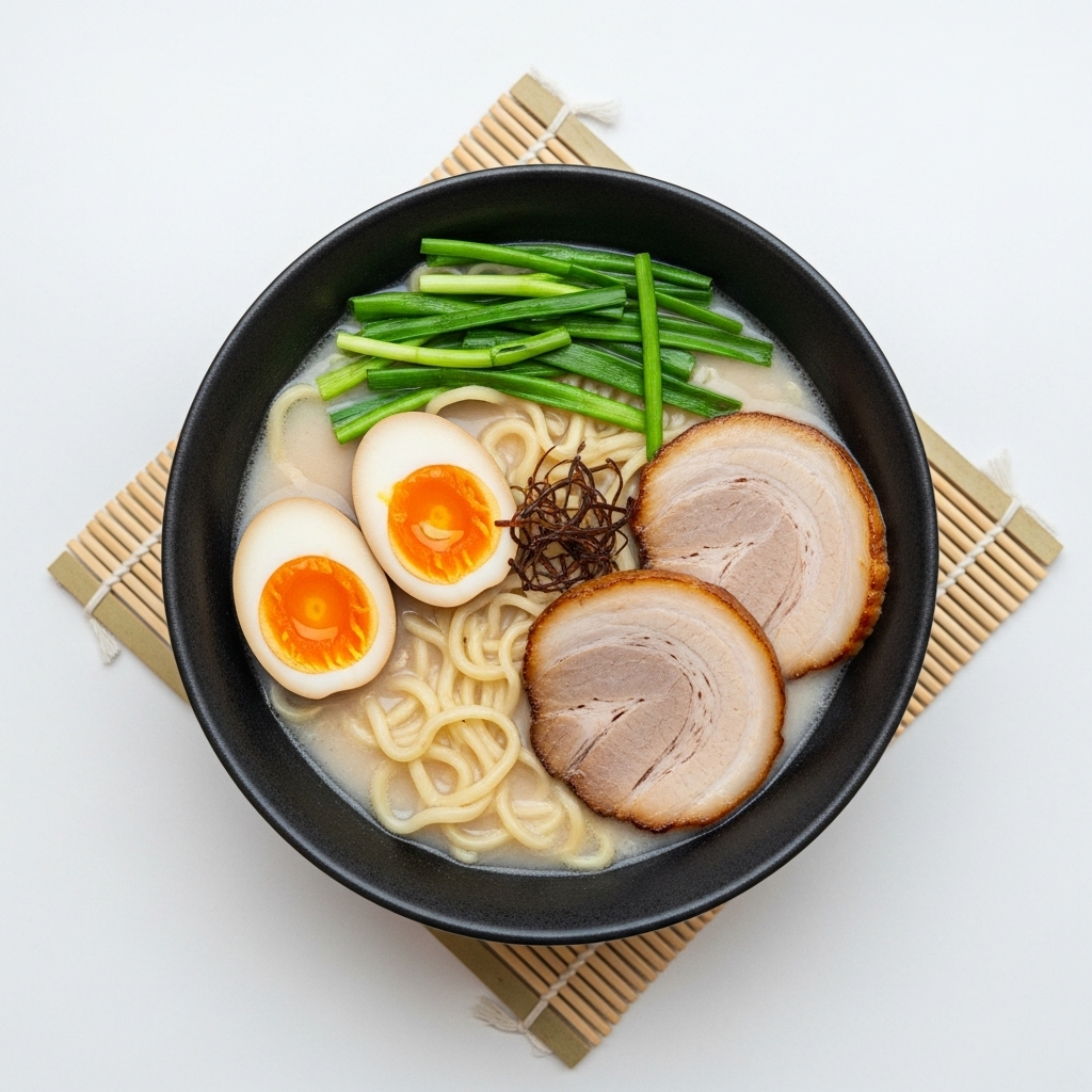 A steaming bowl of authentic ramen with perfect toppings